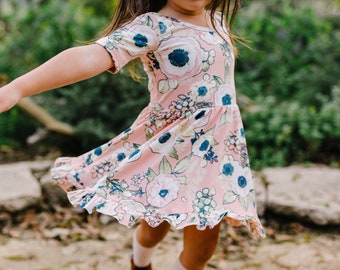 CLEARANCE- Baby Toddler Girl Blush Floral RuffleTwirl Dress Sz 2T-8yo