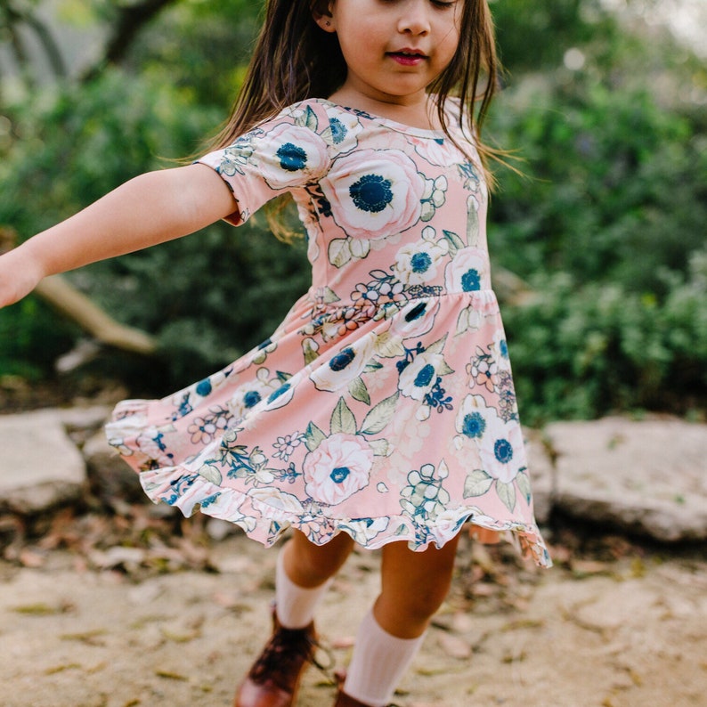 CLEARANCE Baby Toddler Girl Blush Floral RuffleTwirl Dress Sz 2T-8yo image 1