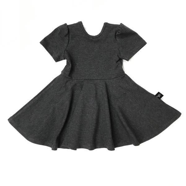 CLEARANCE- Baby Toddler Girl Twirl "Fit & Flare" Charcoal Grey Dress