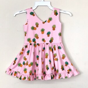 ON SALE Baby Toddler Girl Pink Pineapple V-Neck Ruffle Twirl Dress Sz 2T-8 image 4