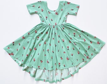SALE- Toddler Girls Ribbed Mint Floral Twirl Dress Sz 2T