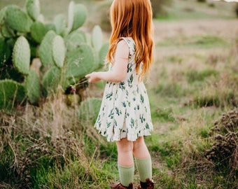 ON SALE- Baby Toddler Girl Desert Cactus V-Neck Ruffle Twirl Dress Sz 2T-8