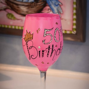 Hand Painted 50th Birthday Wine Glass