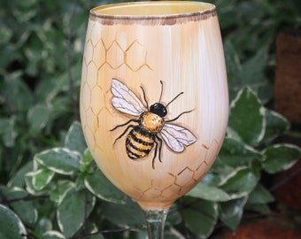 Hand Painted Bee Wine Glass