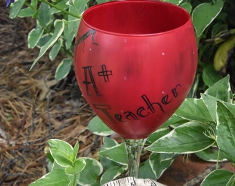 Hand Painted Teacher Wine Glass