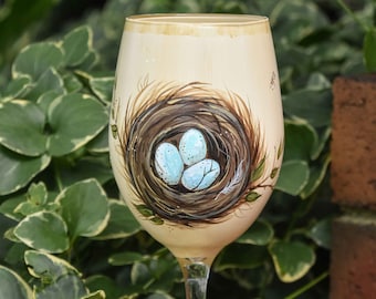 Hand Painted Bird's Nest Wine Glass