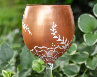 Hand Painted Copper floral Wine Glass