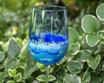 Hand Painted Sea Foam Wine Glass