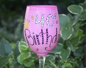 Hand Painted 40th Birthday Wine Glass