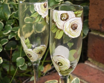 Hand Painted Floral Champagne Glass Set