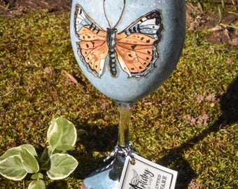 Hand Painted Butterfly Wine Glass