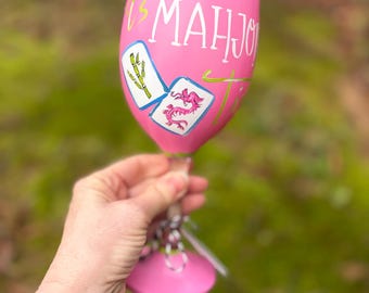 Hand Painted Mahjong Wine Glass