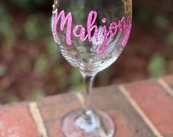 Hand Painted Mahjong Queen Wine Glass