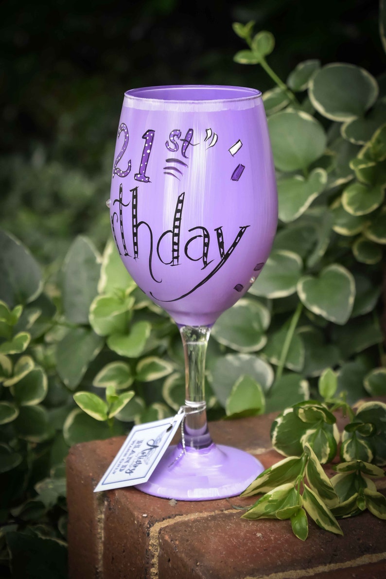 Hand Painted 21st Birthday Wine Glass Etsy