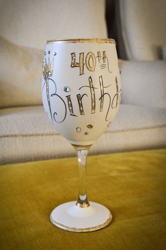 Hand Painted 40th Birthday Wine Glass - Etsy