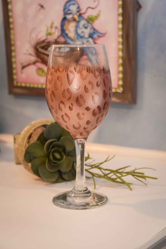 Hand Painted Rose Gold Animal Print Wine Glass | Etsy