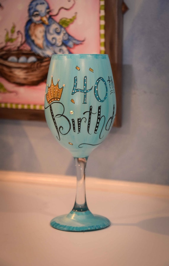 Hand Painted 40th Birthday Wine Glass - Etsy