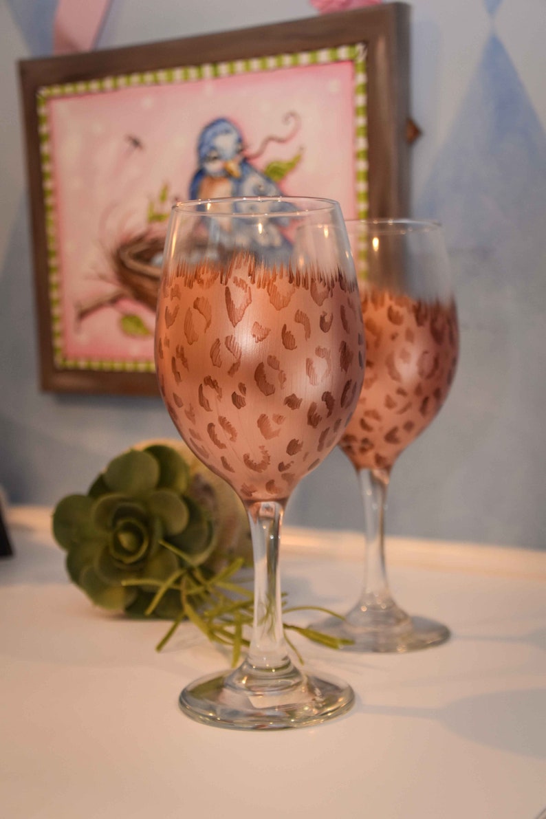 Hand Painted Rose Gold Animal Print Wine Glass | Etsy