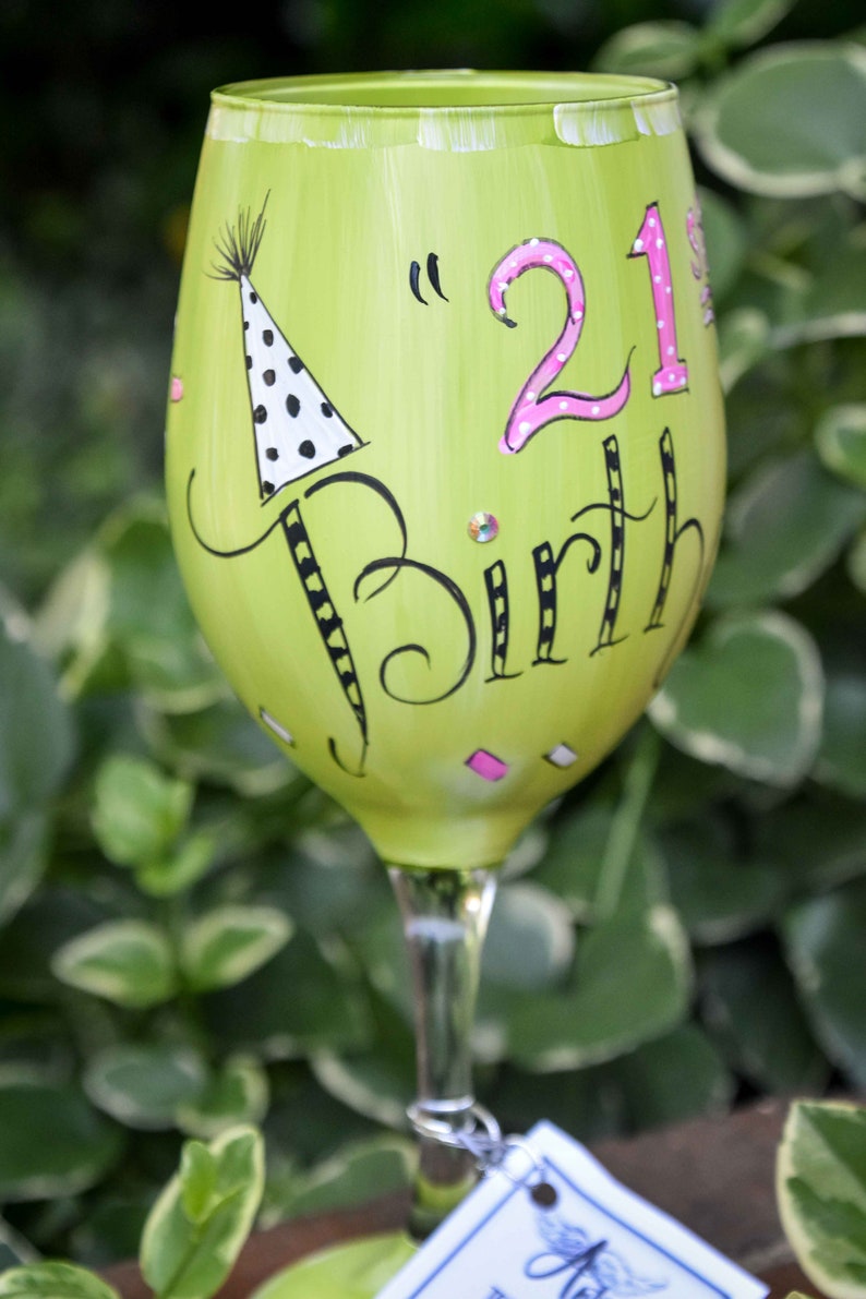 Hand Painted 21st Birthday Wine Glass Etsy