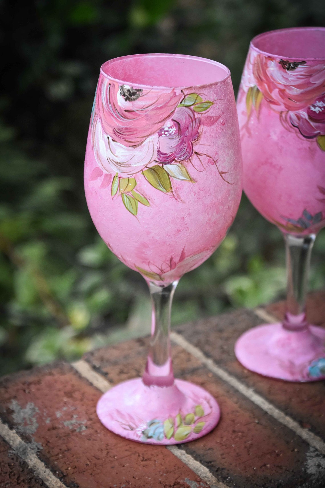 Hand Painted Floral Wine Glass Etsy