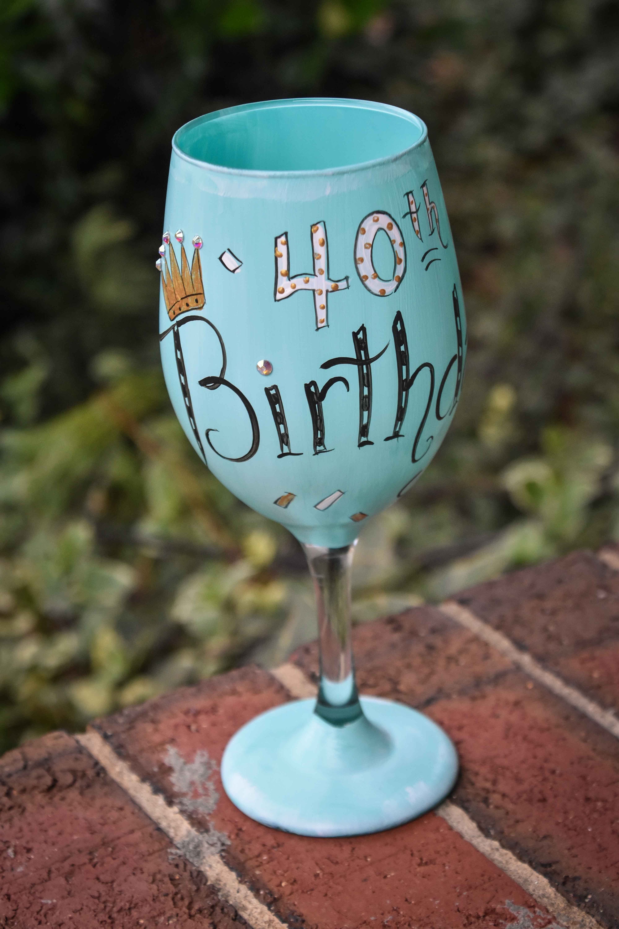 Hand Painted 40th Birthday Wine Glass - Etsy