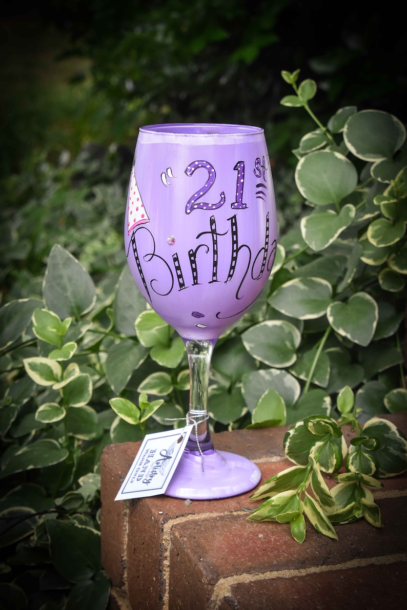 Hand Painted 21st Birthday Wine Glass Etsy