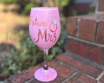 Hand Painted Engagement Wine Glass