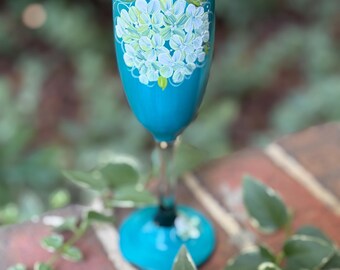 Hand Painted Floral & Dragonfly Champagne Glass