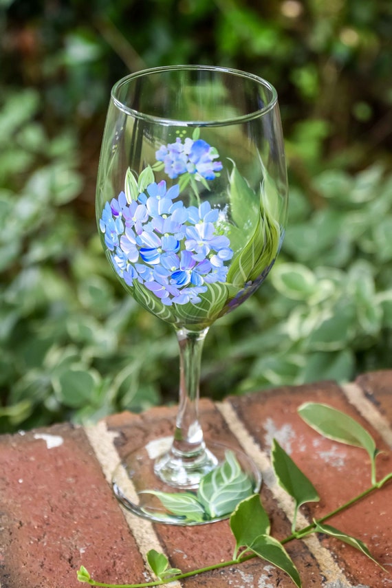 Hand Painted Lavender Flower Stemless Wine Glasses - Set of 4 - 15 ounce