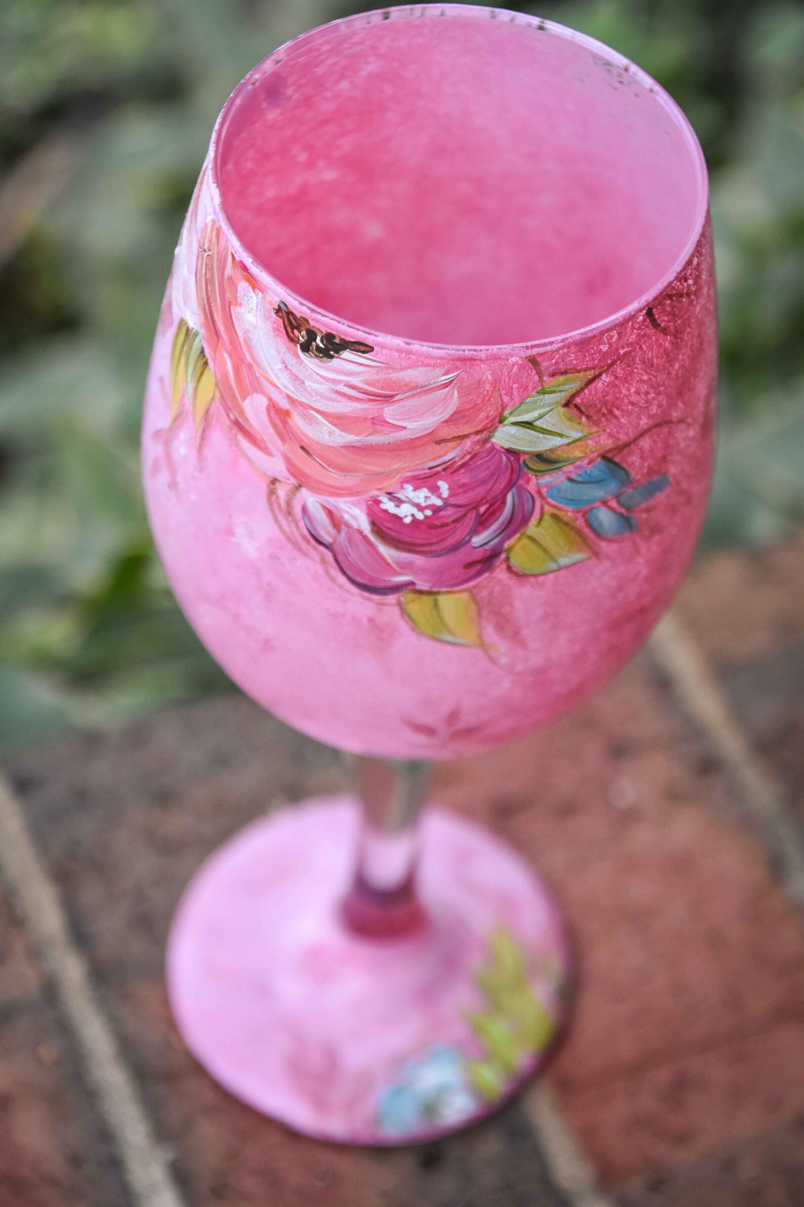 Hand Painted Floral Wine Glass Etsy