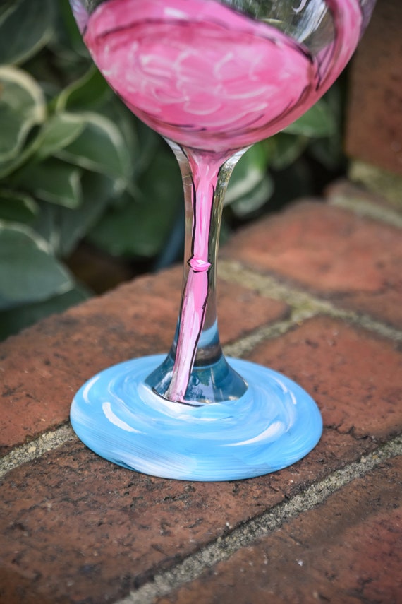 Verre flamant rose, verre à vin peint à la main, verre flamant