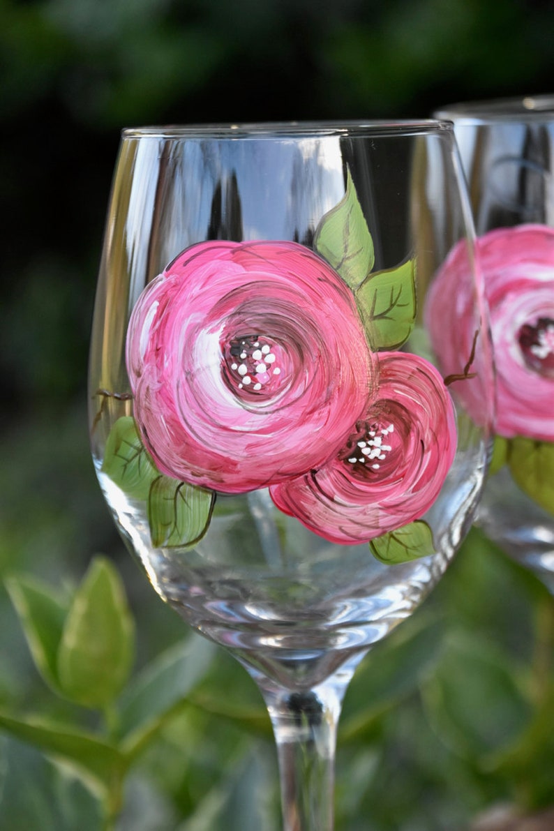Hand Painted Vintage Rose Wine Glass Etsy
