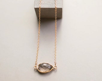 Minimalist Gold Necklace - Simple Gold Necklace - Smoky Quartz Necklace