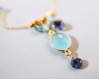 Multi Gemstone Necklace | Graduation Gifts for Her | Iolite and Blue Chalcedony