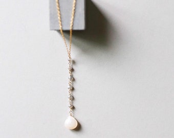 White Chalcedony Gemstone Necklace - Dainty Y Necklace - Minimalist Jewelry - Birthday Gift