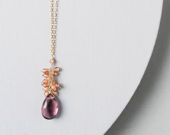 Rhodolite Garnet Gold Pendant Necklace for Women