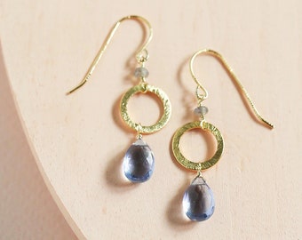 Boucles d’oreilles Tanzanite Quartz - Petites boucles d’oreilles Tanzanite Quartz Drop - Tanzanite Dangle Earrings - Décembre Birthstone