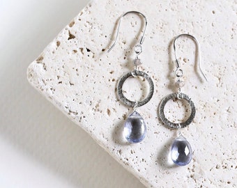 Tanzanite Quartz Sterling Silver Earrings - Small Blue Tanzanite Drop Earrings - December Birthstone Earrings