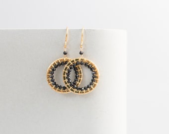 Black Drop Earrings | Gifts for Her | Gold Hoop Earrings