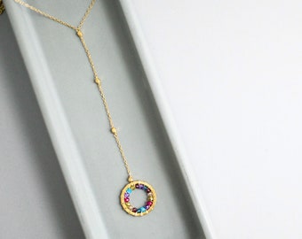Rainbow Necklaces for Women | Multi Gemstone Y Necklace | Graduation Gift