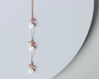 Modern Pearl Pendant | New Mom Gift | Pearl Pendant Necklace | Pink Tourmaline