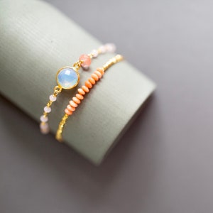 Bracelet Stacking Set for Women | Stackable Bracelets | Opal Quartz and Pink Coral Bracelet