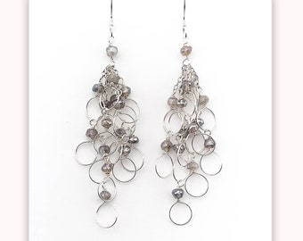 Handmade Labradorite Gemstone Silver Chandelier Earrings