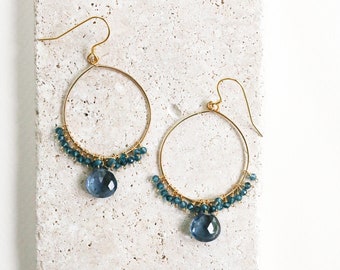 Iolite Earrings for Women, Lightweight Gold Iolite Gemstone Earrings, Jewelry Gift for Her, Beaded Dangle Earrings, Best Selling Items