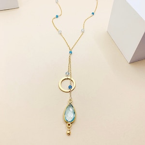 Aquamarine Gold Necklace for Women, Aquamarine Layering Necklace, March Birthstone Necklace Gift for Her
