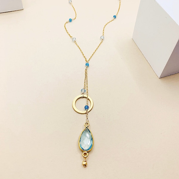 Aquamarine Gold Necklace for Women, Aquamarine Layering Necklace, March Birthstone Necklace Gift for Her