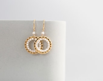 Pearl Hoop Earrings | Small Gold Pearl Earrings | Dainty Gold Pearl Earrings