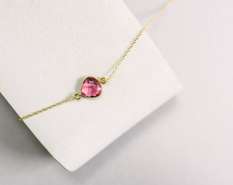 Pink Tourmaline Quartz Gold Pendant Necklace for Women, Pink Minimalist Layering Necklace, Gift for Her, Best Selling Item