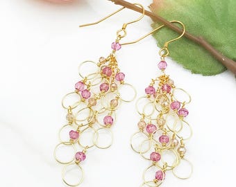 Pink Tourmaline Dangle Earrings - Pink Earrings - Gift for Her