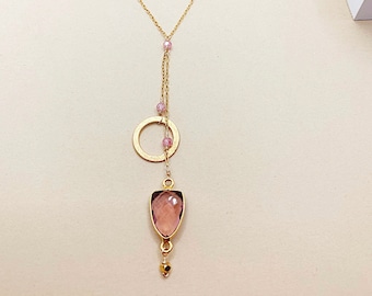 Pink Rhodolite Garnet Gold Necklace for Women